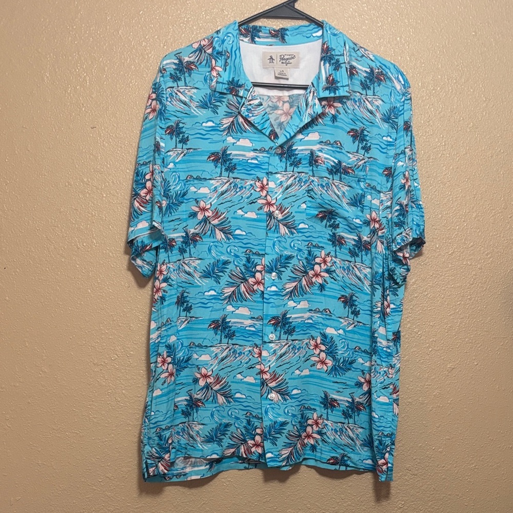 Original Penguin Turquoise Floral Hawaiian Button-Up Shirt